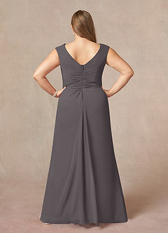 Azazie Sally Abiti per la Madre della Sposa Abito A-Line in Chiffon con Scollo a V a Pieghe Grigio Acciaio image7