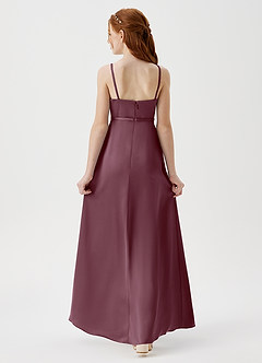 Azazie Kaylee Junior Sangria A-Line with Belt Stretch Satin Dress image2