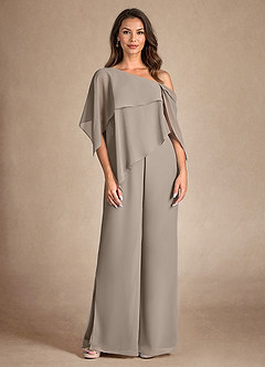 Azazie Halima Abiti per la Madre della Sposa Abito Tuta Pantaloni in Chiffon Spacco Laterale Taupe image7