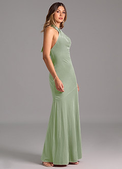 Azazie Drita Robes de demoiselle d'honneur Robe Trapèze en velours Plissée Vert Sauge image3