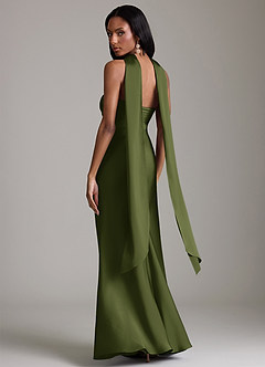 Azazie Saylor Vestidos de damas de honor Vestido de Oliva de Satén Elástico de Corte Sirena con Sin tirantes image8