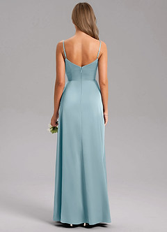 Azazie Azuree Bridesmaid Dresses Moody Blue A-Line Pleated Stretch Satin Dress image2