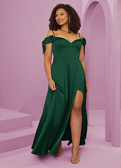 Barbie ♥ Azazie Brautjungfernkleider A-Linie Schulterfrei Stretch-Satin Kleid Dunkelgrün image10