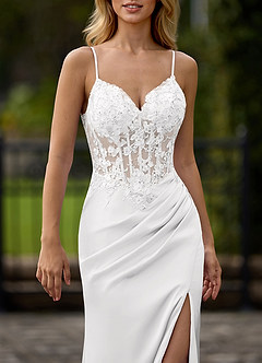 Bellara Weiß Appliziertes Perlenbesetztes V-Ausschnitt Abendkleid image5