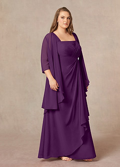 Azazie Weisz Mother of the Bride Dresses Grape A-Line Square Neckline Pleated Chiffon Dress image3