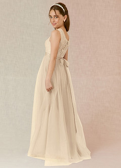 Azazie Georgette Junior Champagne A-Line Lace Tulle Dress image2