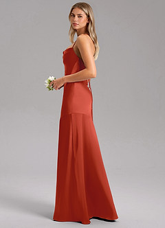 Azazie Grata Bridesmaid Dresses Rust Sheath Side Slit Stretch Satin Dress image5