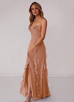 Barbie ♥ Azazie Bridesmaid Dresses Champagne Rose Sheath Bow Chiffon Dress image5