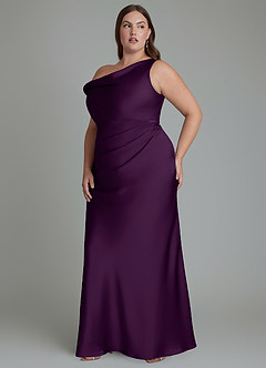 Azazie Emerson Bridesmaid Dresses Grape Mermaid Off the Shoulder Stretch Satin Dress image11