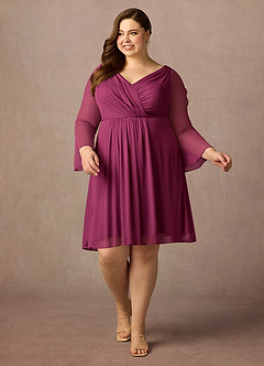 Azazie Teraso 신부의 어머니 드레스 A라인 망사 무릎 길이 드레스 image13