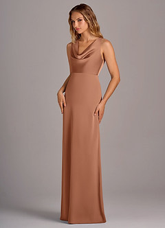 Azazie Wrenlee Bridesmaid Dresses Bronzer A-Line Stretch Satin Dress image3