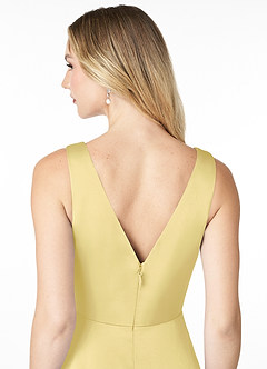 Azazie Nelly Brautjungfernkleider A-Linie Plissee mit V-Ausschnitt Stretch-Satin Kleid Zitronensorbet image5
