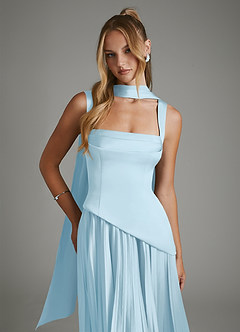 Azazie Stephanie Bridesmaid Dresses Sky Blue A-Line Corset Stretch Satin Dress image5
