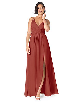 Azazie Farren Bridesmaid Dresses Terracotta A-Line Pleated Chiffon Convertible Dress image1