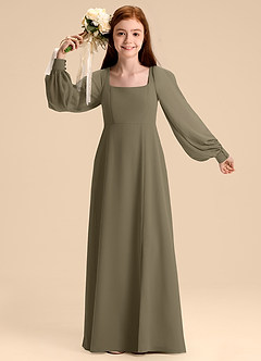 Azazie Bondi Junior Willow Green A-Line Blouson Chiffon Dress image7