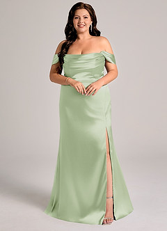 Azazie Saige Bridesmaid Dresses Dusty Sage Sheath Off the Shoulder Metallic Satin Convertible Dress image9