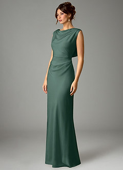 Azazie Kieryn Bridesmaid Dresses Eucalyptus Mermaid Pleated Stretch Satin Dress image5