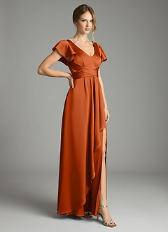Azazie Omari Bridesmaid Dresses Burnt Orange A-Line Stretch Satin Dress image5
