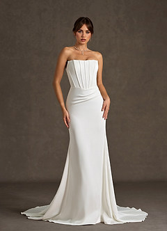 Azazie Grace Wedding Dresses Diamond White Mermaid Off the Shoulder Crepe Back Satin Dress image6