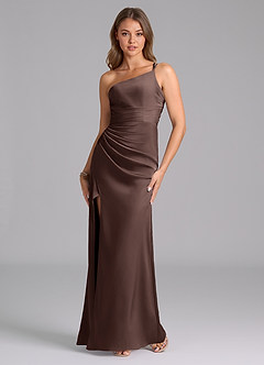 Azazie Eren Bridesmaid Dresses Ganache Mermaid One Shoulder Stretch Satin Dress image5