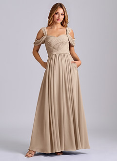 Azazie Koa Vestidos de damas de honor Vestido de Gris Pardo de Gasa de Corte en A con Vestidos sin tirantes image1