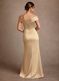 Azazie Bedford Mère de la mariée Robes Robe Fourreau en Satin extensible Plissé Champagne image3