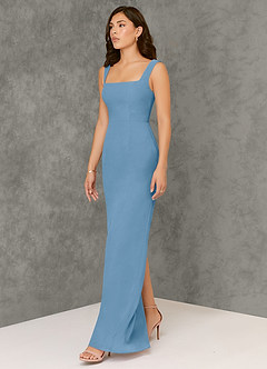 Azazie Flori Brautjungfernkleider Etui Rechteckiger Ausschnitt Chiffon Kleid Stahlblau image4