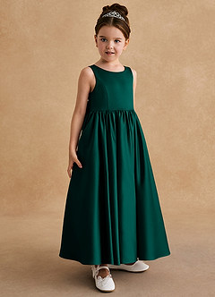 Azazie Bettie Flower Girl Dresses Pine A-Line Bow Matte Satin Dress image4