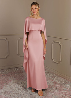 Azazie Eli Mère de la mariée Robes Robe Fourreau en Satin extensible Col de bateau Rose Poudré image1