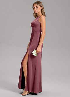 Azazie Phaedra Brautjungfernkleider A-Linie One-Shoulder Stretch-Satin Kleid Wüstenrose image5