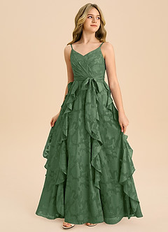 Azazie Peyton Junior A-Linie Plissee Blumen-Burnout Kleid Eukalyptus image4