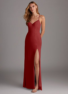 Azazie Manila Bridesmaid Dresses Rust Sheath V-Neck Chiffon Dress image3