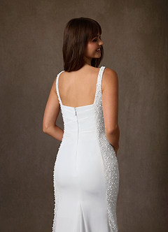 Azazie Shauna Wedding Dresses Diamond White Sheath Square Neckline Crepe Back Satin Dress image6