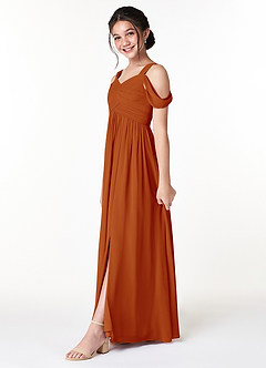 Azazie Lianne Junior Paprika A-Line Off the Shoulder Chiffon Dress image3