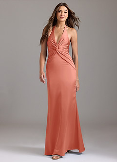 Azazie Valerie Brudtärnklänningar Klä av Sjöjungfru i Stretch Satin Plisserad Laxrosa image3