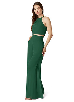 Azazie Kenzi Bridesmaid Dresses Dark Green Pleated Chiffon Jumpsuit image3