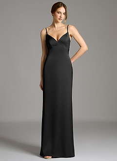 Azazie Adriane 신부 들러리 드레스 쉬스 절하다 스트레치 새틴 바닥 길이 드레스 image1