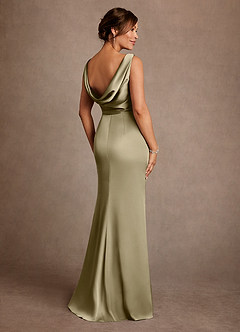 Azazie Baltimore vestidos de madre de la novia Vestido de Musgo Verde de Satén Elástico de Corte en A con Plisado image2