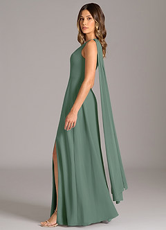 Azazie Tella Vestidos de damas de honor Vestido de Eucalipto de Gasa de Corte en A con Hombro unilateral image4