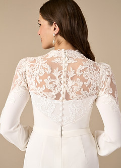 Azazie Cici Wedding Dresses Diamond White Pant Styles High Neck Sequins Stretch Crepe Dress image5