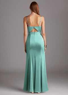 Azazie Shania Robes de demoiselle d'honneur Robe Fourreau en Satin extensible Col V plissé Aqua image2