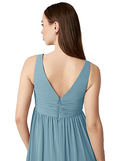 Azazie Yetta Maternity Bridesmaid Dresses A-Line V-Neck Gathered Chiffon Floor-Length Dress image3