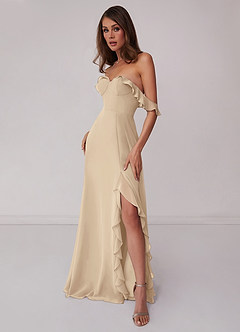 Barbie ♥ Azazie Jurken voor bruidsmeisjes Converteerbaar Jurk van Chiffon met A-Lijn Off the Shoulder Champagne image4