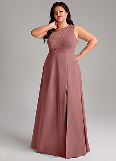 Azazie Phaedra Bridesmaid Dresses Desert Rose A-Line One Shoulder Chiffon Dress image15