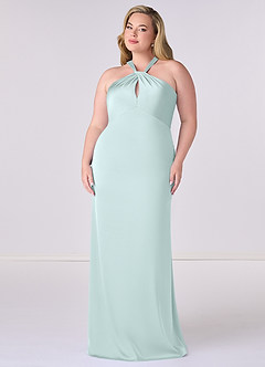 Barbie ♥ Azazie Bridesmaid Dresses Sea Glass Sheath Stretch Satin Dress image7