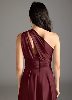 Azazie Charlize Brautjungfernkleider A-Linie One-Shoulder Stretch-Satin Kleid Cabernetrot image8