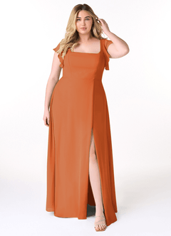 Azazie Bondi Bridesmaid Dresses Cinnamon A-Line Ruffled Chiffon Dress image7