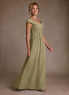 Azazie Myrtle vestidos de madre de la novia Vestido de Musgo Verde de Gasa de Corte en A con Plisado image3