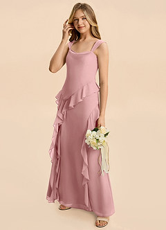 Azazie Sloane Junior A-Linie Herzausschnitt Chiffon Kleid Altrosa image4