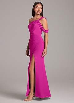 Azazie Wynter Jurken voor bruidsmeisjes Jurk van Chiffon met Kolom Off the Shoulder Fuchsia image3